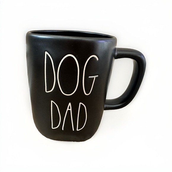 RAE DUNN "DOG DAD" COFFEE MUG SOLID BLACK WHITE LetteringDOUBLE SIDED 2024 - Picture 2 of 5